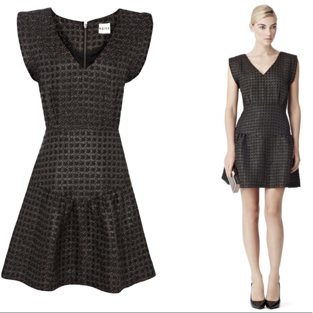 Reiss Black and brown fit flare eos dress